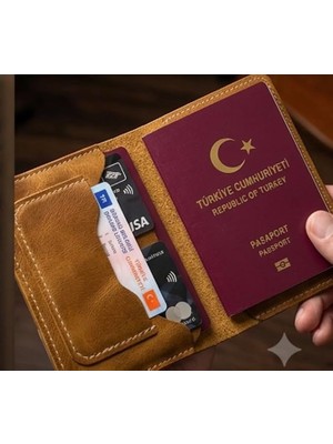 Pasaport Cüzdanı Kılıfı V3 El Yapımı Hakiki Gerçek Deri Kılıf Cüzdan Kart Para Kadın Erkek (