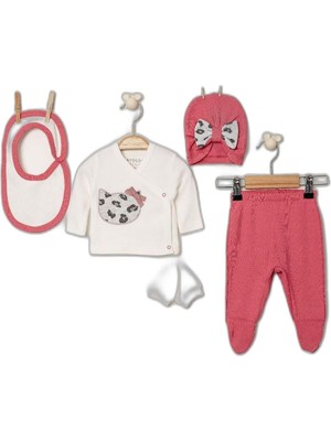 Julayla - Kız Bebek 5li Zıbın Set Pembe Bebe Takım-1