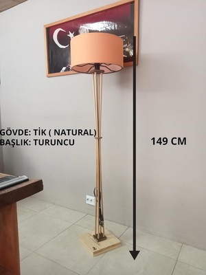 Ahşap Ayaklı Lambader- Köşe Lamba Naturel Turuncu Başlık