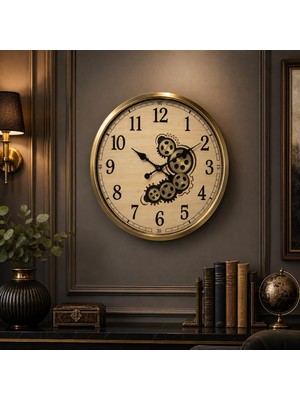 Imperial Gear Gold Dekoratif Metal Çarklı Duvar Saati Büyük Boy Salon ve Ofis Saati
