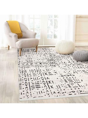 Kaymaz Taban Halı, Aden Sierra 2, Makinada Yıkanabilir Şönil Dokuma Halı (Beyaz - 80 x 200 Cm)