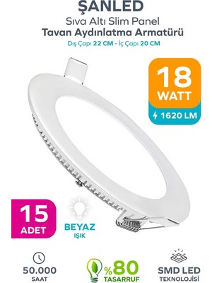 18W Tasarruflu LED Yuvarlak Beyaz/gün Işık Sıva Altı Slim Panel Tavan Aydınlatma Armatürü (B
