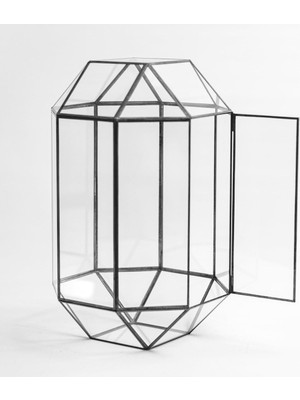 33X20X20CM Siyah Geometrik Teraryum Cam Fanus Takı Aksesuar Çikolata Kutusu Nonagon