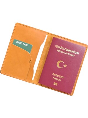 Pasaport Kılıfı Hakiki Deri Seyahat Cüzdanı Pasaportluk (Camel)