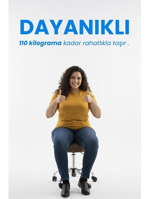 Tedy Yükseklik Ayarlı Ergonomik Ofis Kasiyer Sekreter Makyaj Tekerlekli Çalışma Taburesi