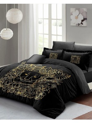 King Size Çift Kişilik Leopar Desenli Pamuk Saten Nevresim Takımı, MONOHOME43568