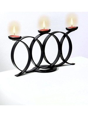 Bundera Siyah Halkalı Model Dekoratif Mumluk Metal Ferforje Şamdan Mumluk Tealight (Mum Dahil)