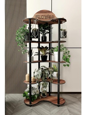 Mimosa Çiçeklik Saksılık Ceviz - Modern Siyah Ahşap Ayaklı, Siyah Renkli Retro Tasarım, Ev