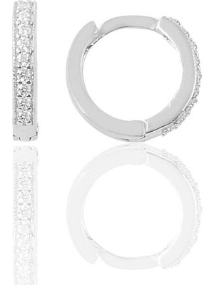 Gümüş Rodyumlu Zirkon Taşlı 10 mm Halka Küpe Tragus Piercing Helix Kıkırdak Küpesi