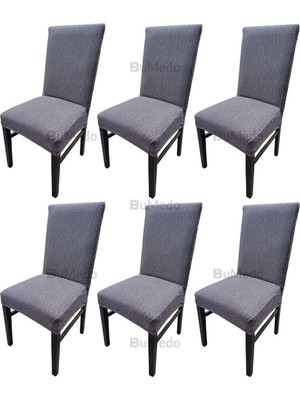 Jakarlı Dokuma Kumaş Likralı Esnek 6'li Sandalye Kılıfı Kaliteli Streç Sandalye Örtüsü (6