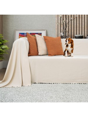 Koltuk Örtüsü Şönil Kaymaz Çift Taraflı Çekyat Örtüsü Koltuk Şalı 175X300 - Krem