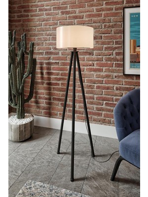 Yuvarlak Tripod Lambader Krem – Üç Ayaklı Modern Tasarım, Yumuşak Işık Yayan Krem Abajur,