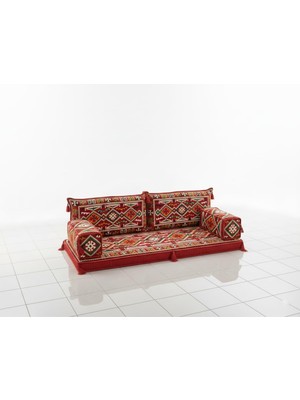 Şark Köşesi Minder Takımı Kırmızı Ahşapsız Süngerli Kılıflı Sofa