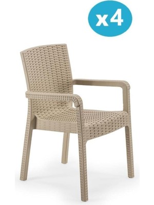SY-2527 Royale Hasır Desenli Rattan Bahçe Koltuk Sandalye 4'lü Set