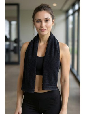 Siyah Sporcu Havlusu 30X130CM%100 Pamuk - Yüksek Emicilik, Hafif ve Çabuk Kuruma Özellikli