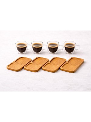Çift Katmanlı 4'lü Espresso Cam Bardak Seti 80 ml & Tabak – 4'lü Set | Borosilikat Cam, Isı Y