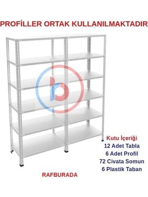 6 Katlı Duble Galvaniz Çelik Raf - Depo, Arşiv, Kiler, Dosya, Market Rafı 31X93 cm 200 cm 0.70 M
