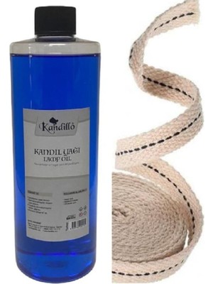Kandillo Mavi Kandil Yağı Kokusuz Dumansız Iç Mekan Gaz Lambası Yakıtı 400 ml 1 Metre Fitil