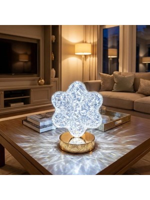 Çiçek Model Kristal LED Masa Lambası – Dokunmatik, 3 Renk Işık Modlu, Şarjlı Mini Dekoratif