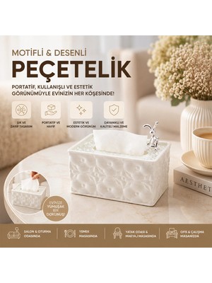 İlkyaz Fashion 18.4X12.5X9CM Beyaz Yaylı Masaüstü Dekoratif Dikdörtgen Peçetelik BX40