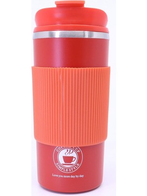 Çift Katmanlı Paslanmaz Çelik Sızdırmaz Termos Bardak 500 ml Kupa - Turuncu