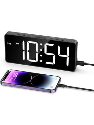 Büyük Dijital Çalar Saat, Yatak Odası Için LED Çalar Saat, Hafta Göstergeli 7 '' Şarj Edileb