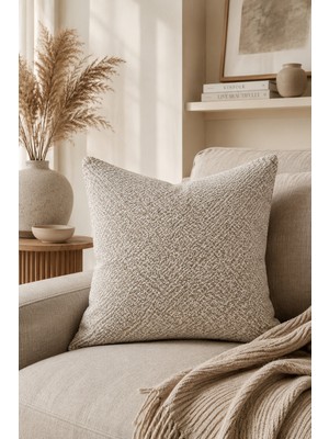 Fuly Consept Home Design Fuly Consept Dokulu Dekoratif Kırlent Kılıfı 43X43 cm Bej Ekru