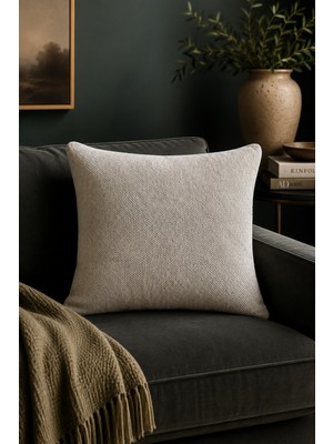 Fuly Consept Home Design Fuly Consept Dokulu Jakarlı Kırlent Kılıfı 43X43 cm Gri Bej Gold Dekoratif