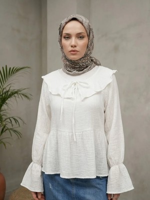 Foremia Yaka Bağlamalı Tunik-Ekru -