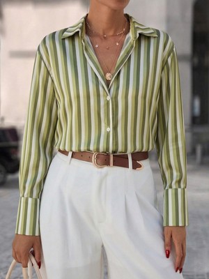 Mass Fashion Kadın Çizgi Detaylı Şık Gömlek