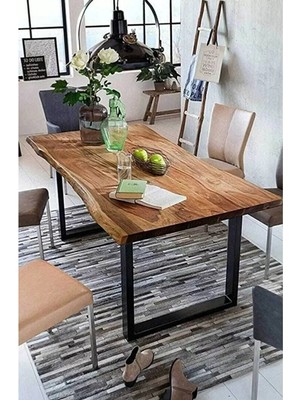 Kumsal Concept Ahşap Kütük Yemek Masası Kare Ayak 80 x 180