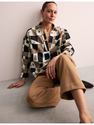Marks & Spencer Keten Geometrik Desenli Relaxed Fit Gömlek