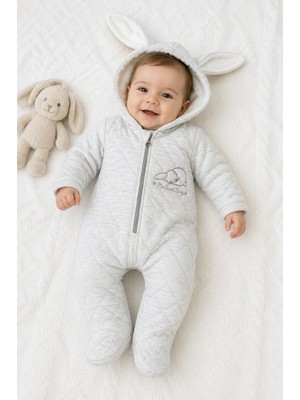 Baby Hola Kapıtone Tavşan Tasarımlı Kapşonlu Patikli Bebek Tulumu 14019