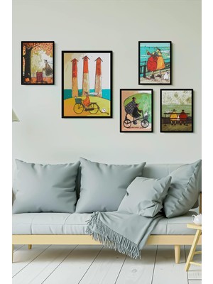 Parça Ahşap Çerçeve Görünümlü Mdf Tablo Seti