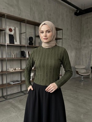 Miostil Bisiklet Yaka Fırfır Bluz-Haki
