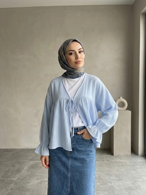 Foremia Önü Bağlamalı Kısa Kimono-Mavi -