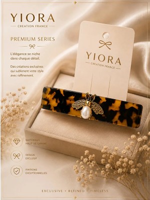 Yiora Premium Seri Marka Muadil Ithal Kemik Asetat Gold Inci Arı Detaylı Otomatik Toka 8,5cm