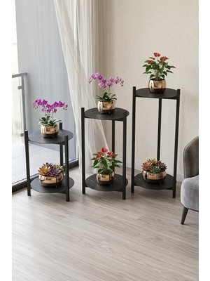 3 Boy Metal Tepsili Çiçeklik, Çiçek Rafı 1494