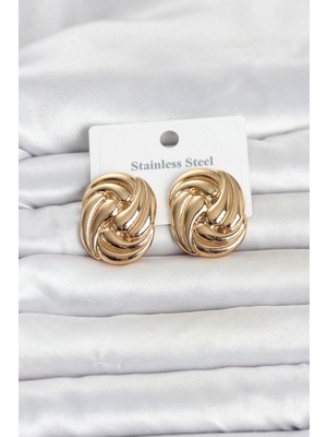 Hace Bazaar 316L Çelik Gold Renk Motif Desen Model Kadın Küpe TJ-BKP11812