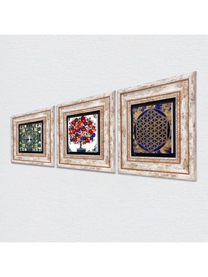 Pinecone Stone Hayat Ağacı, Yaşam Çiçeği, Nar Ağacı Taş Duvar Tablosu - Çerçeveli Taş Ta