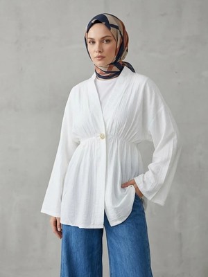 Miostil Düğme Detay Çilek Hırka-Ekru