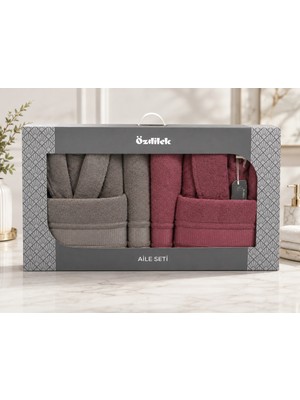 Özdilek Büyük Beden -Colourist K.gri K.pembe- Aile Bornoz Seti (Erkek Xl Bayan Xl)