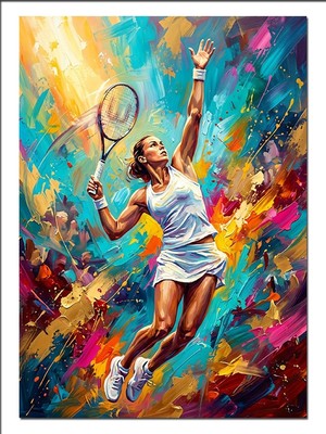 Karizma Tablo Renkli Tenis Oynayan Kadın Spor Dekoratif Kanvas - Mdf Ahşap Tablo