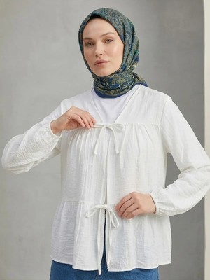 Foremia Iki Bağlamalı Çilek Tunik-Ekru -