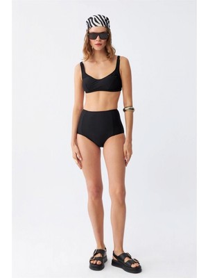 Hace Bazaar Marsilyan- Kadın Siyah Pedli Kare Yaka Yüksek Bel Bikini Takımı