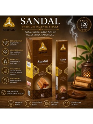 Trendhane Mahur Sandal Ağacı Kokulu Çubuk Tütsü 20’li 6 Kutu 120 Adet