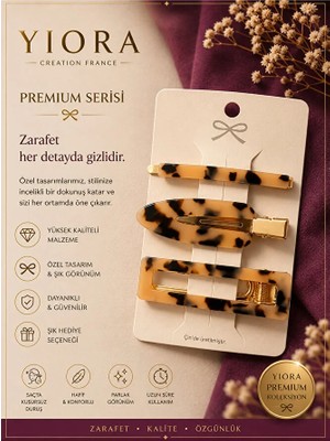 Yiora Kadın 3lü Premium Seri Ithal Kemik Kaplumbağa Desen Iz Yapmayan Saç Makyaj Cilt Bakımı Yan Toka Seti 6cm