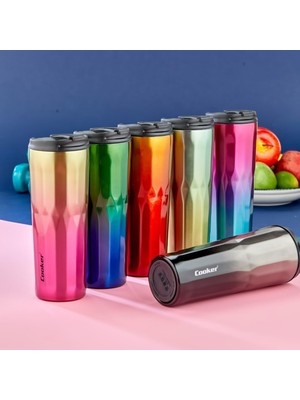 500ML Diamond Termos Bardak Renkli Paslanmaz Çelik - Kaydırmaz Tpr Taban - Sızdırmaz Kapak