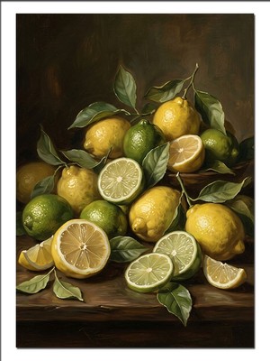 Karizma Tablo Limonlar ve Misket Limonları Tabak Dekoratif Kanvas - Mdf Ahşap Tablo