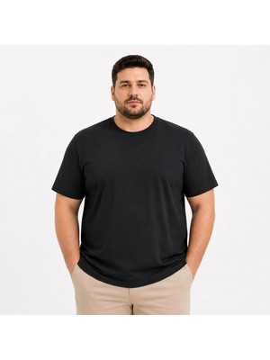 Hace Bazaar Erkek Battal Big Size Basic Tişört Bisiklet Yaka Rahat Kalıp T-Shirt - Siyah